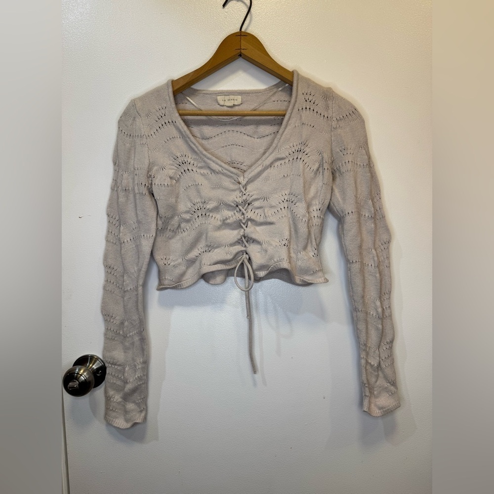 LA Hearts women’s crop cardigan beige knit sweater size small
